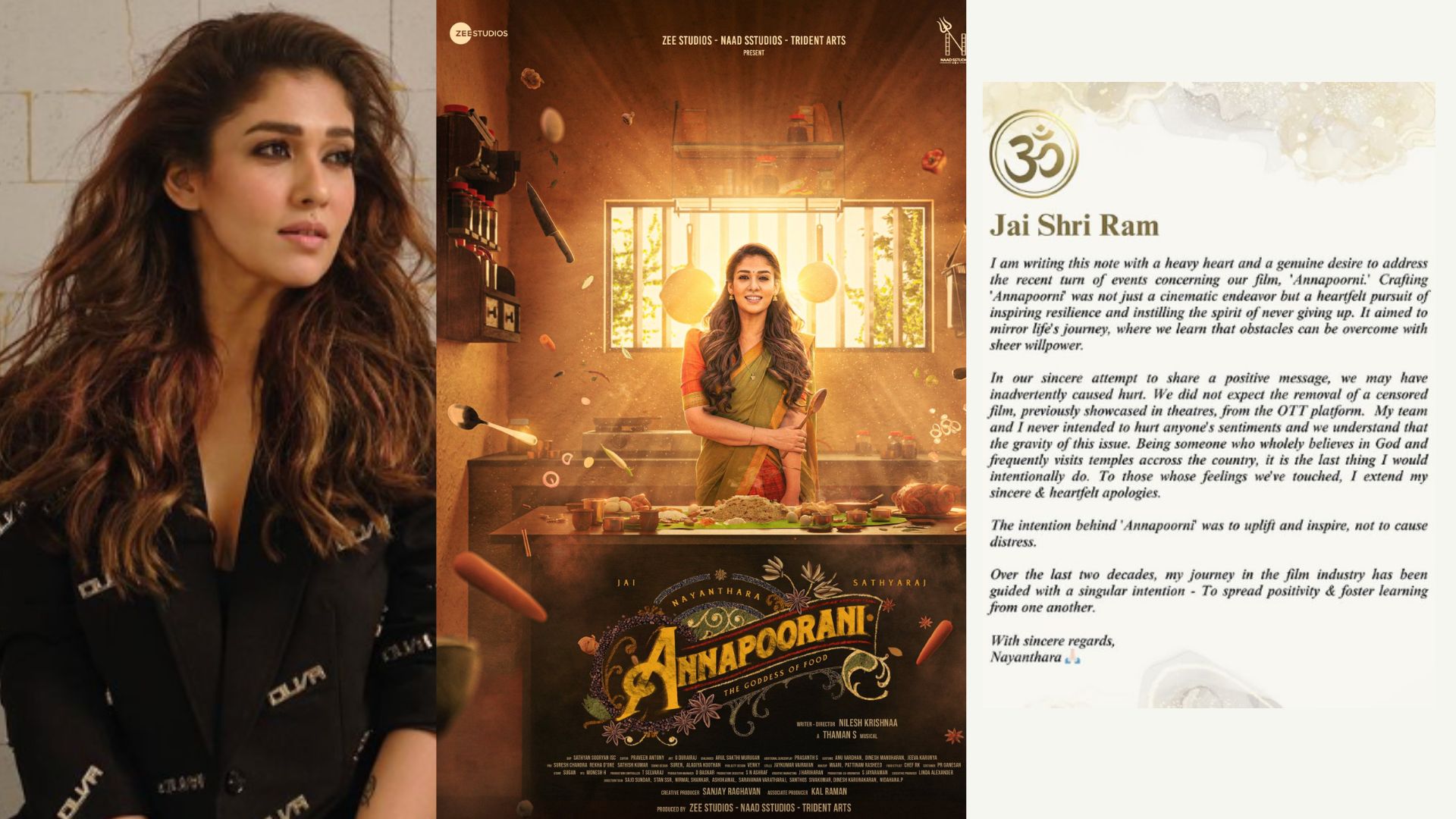 Actress Nayanthara Issues Apology Over ‘Annapoorani’; Addresses Allegations of Hurting Hindu Sentiments