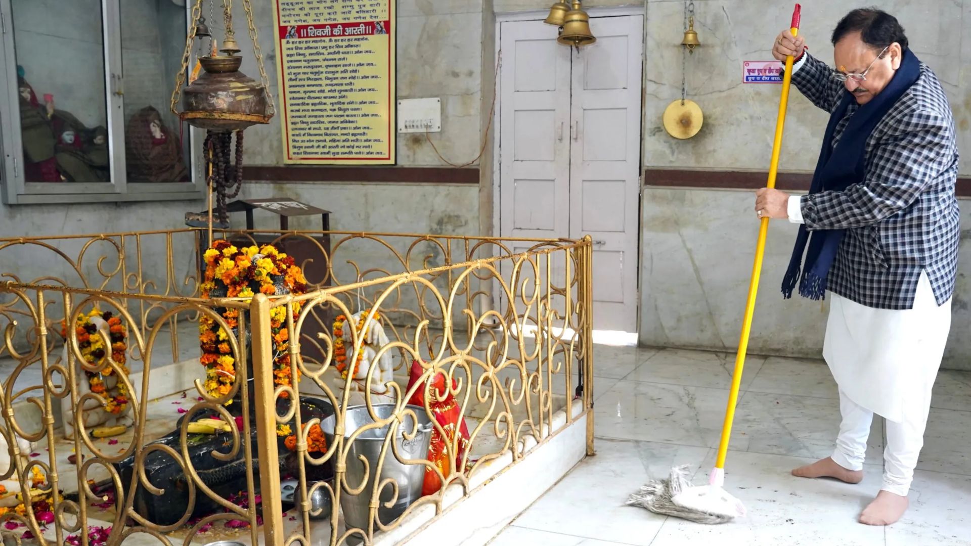 Swachh Teerth Campaign: BJP President JP Nadda cleans Delhi’s Pashupati Nath Temple premises