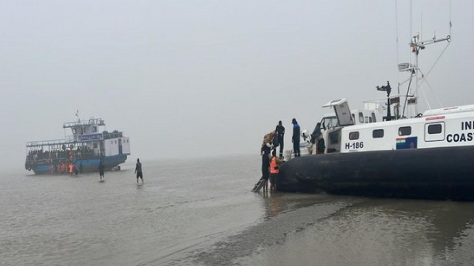 Indian Coast Guard Rescues Pilgrims as Ferry ran aground near Gangasagar