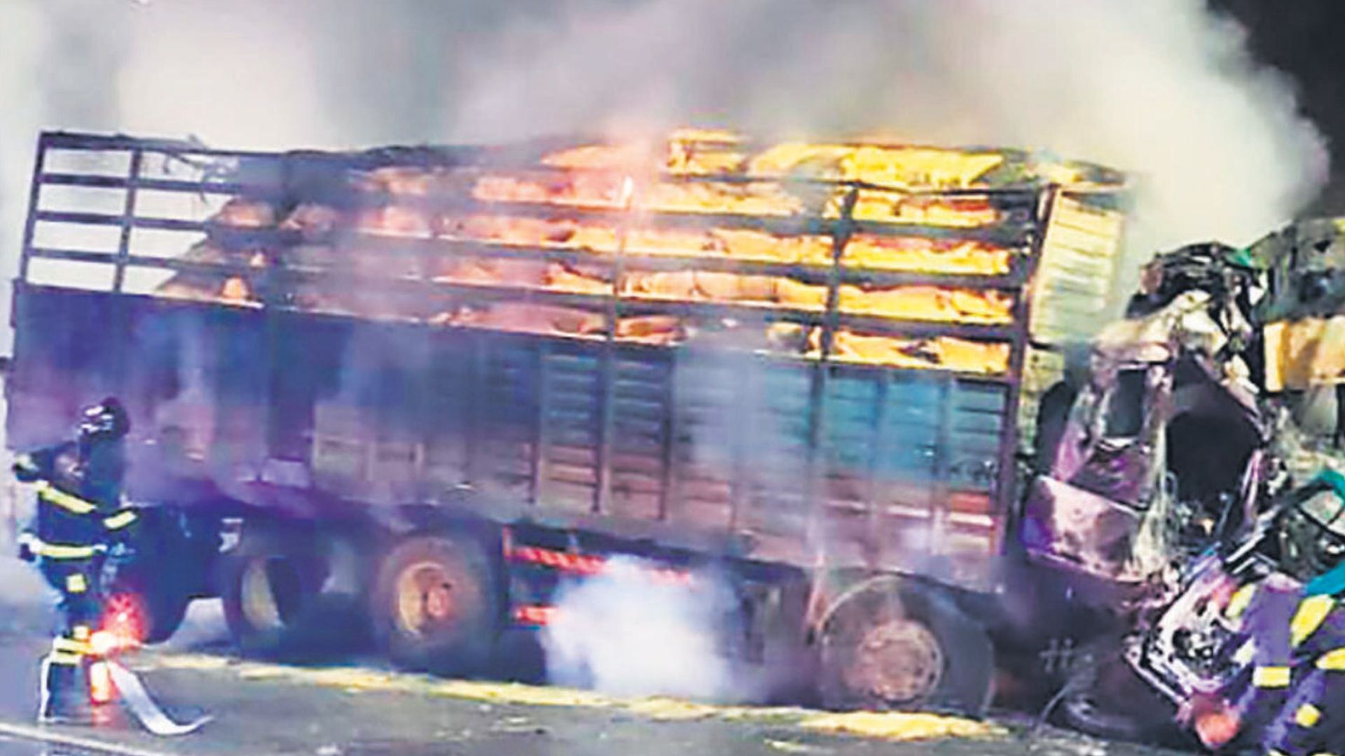 Maharashtra: Fire Erupts as Container Truck Overturns in Thane; One Person Dead