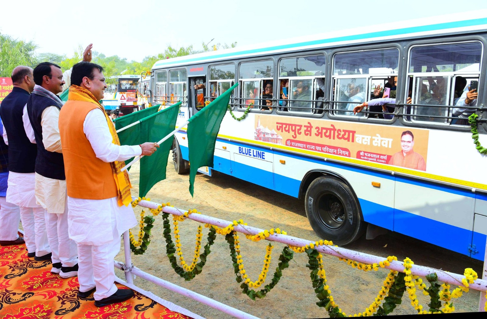 CM Bhajan Lal sharma flags off roadways bus service to Ayodhya