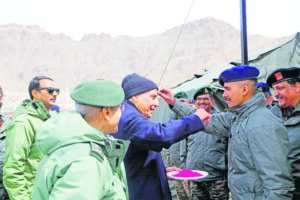 Defence Minister Rajnath Singh celebrates Holi with soldiers in Leh