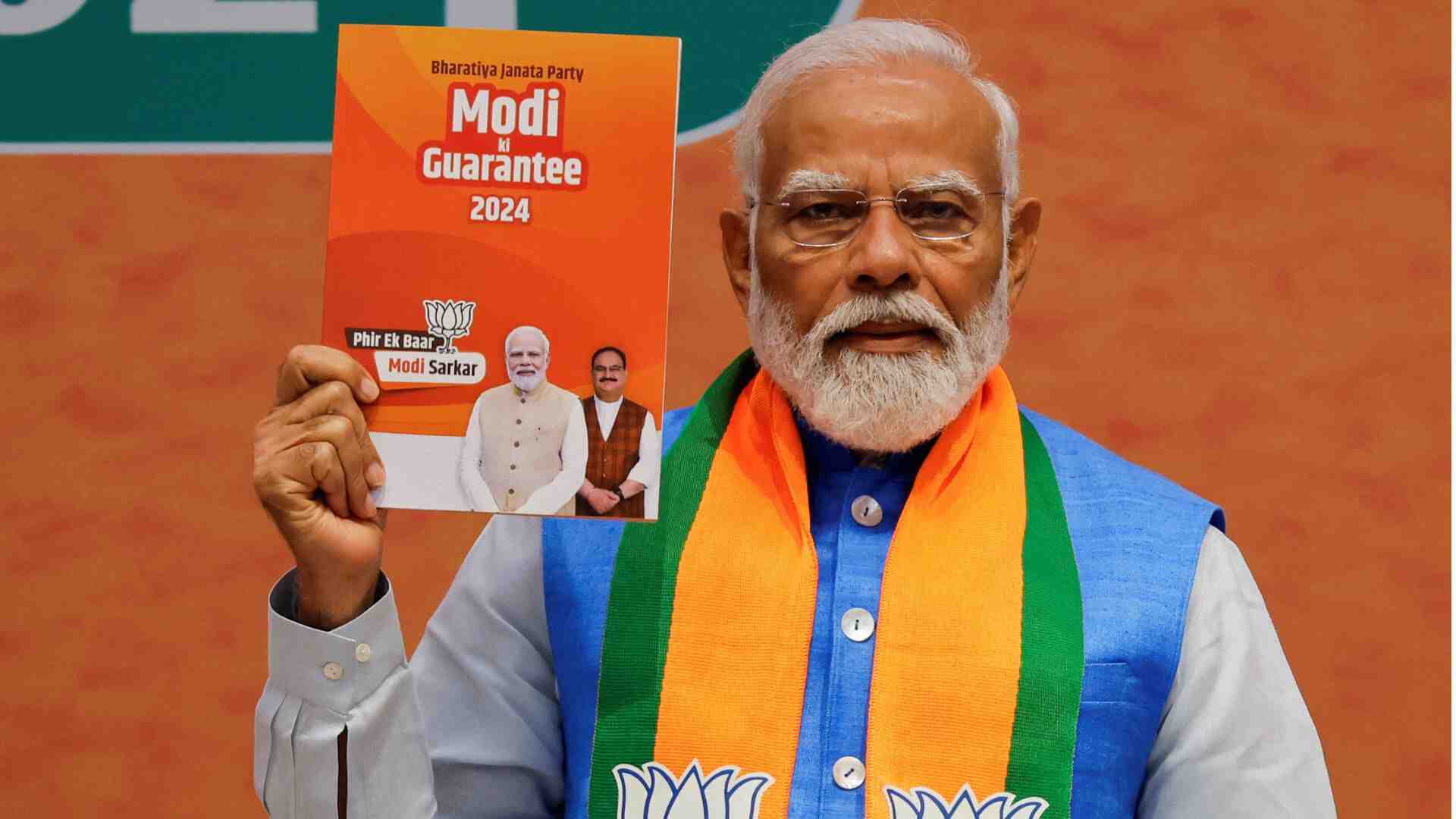 PM Modi holds BJP's Manifesto titled 'Modi's Guarantee 2024'
