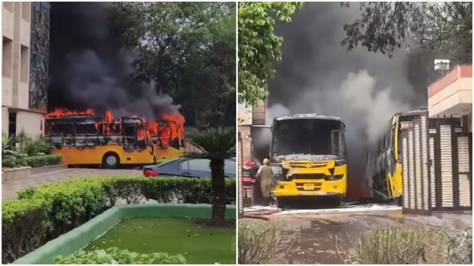 Massive fire catches 2 school buses in Dwarka