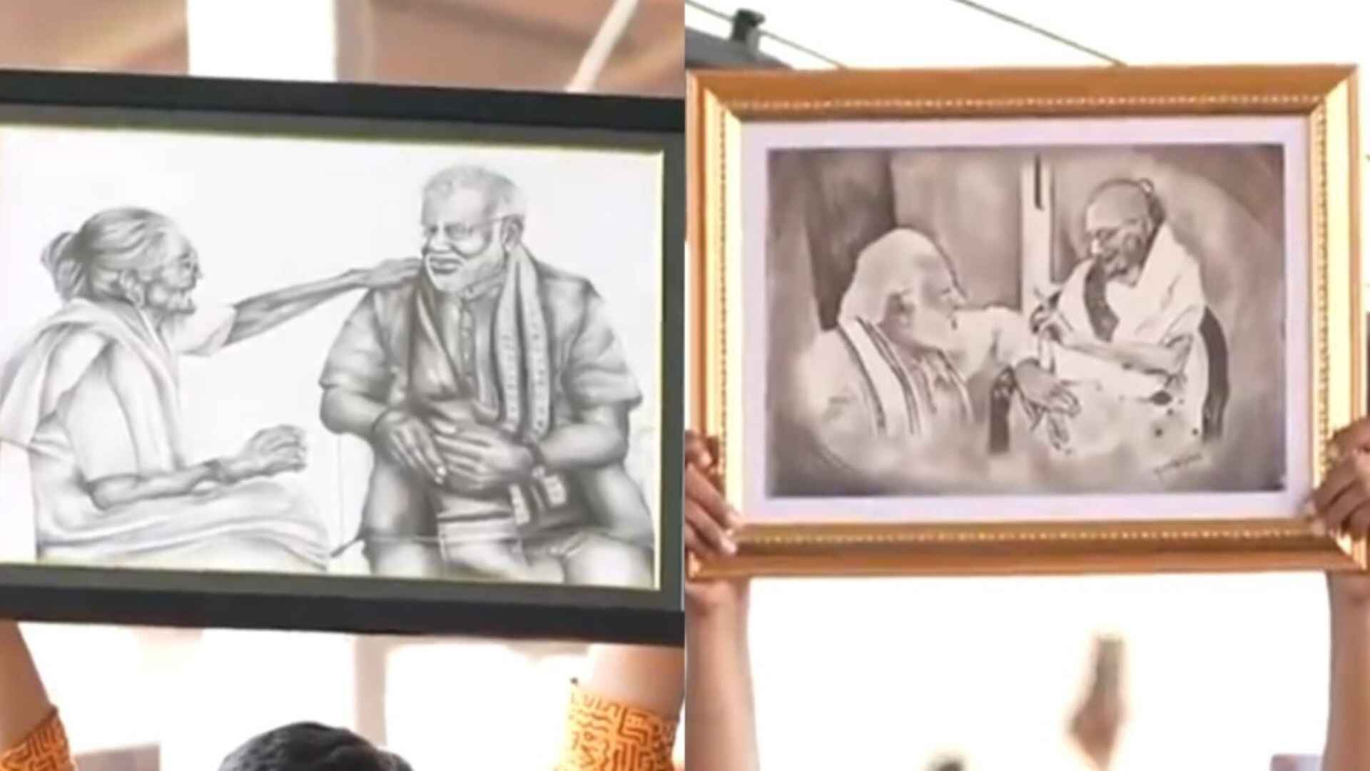 WB: PM Modi Presented Portrait Of Late Mother At A Rally In Hooghly