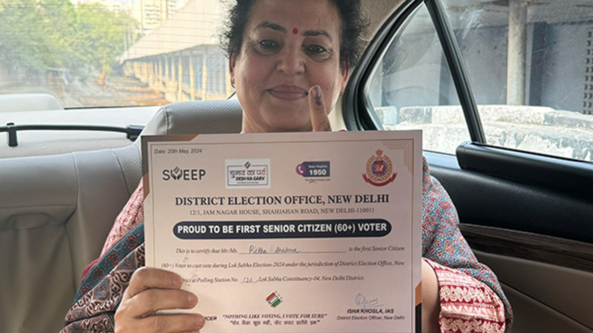 NCW Chief Rekha Sharma Proudly Casts First Senior Citizen Vote in Booth