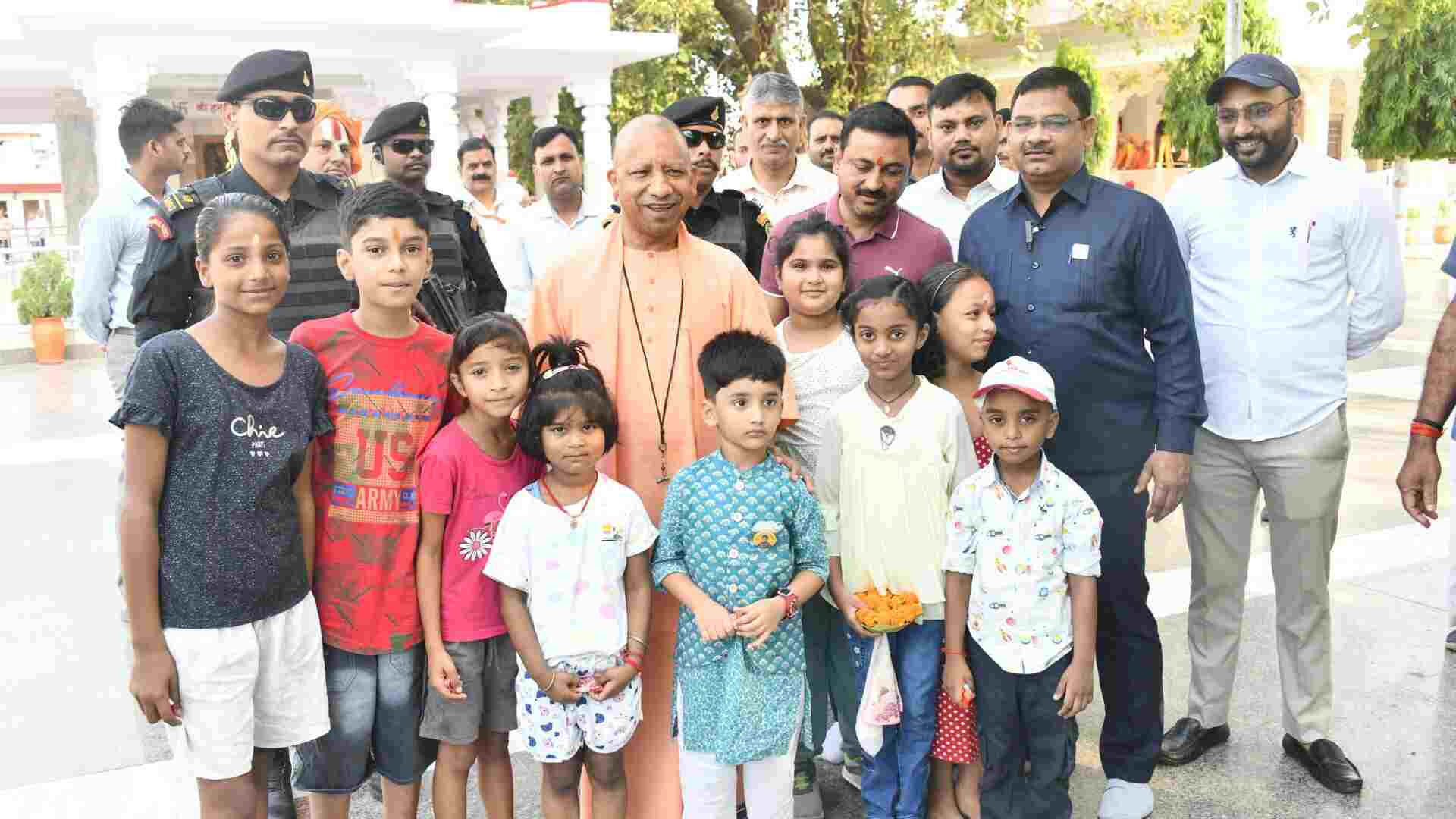 UP CM Offers Prayers At Gorakhnath Temple, Interacts With Children