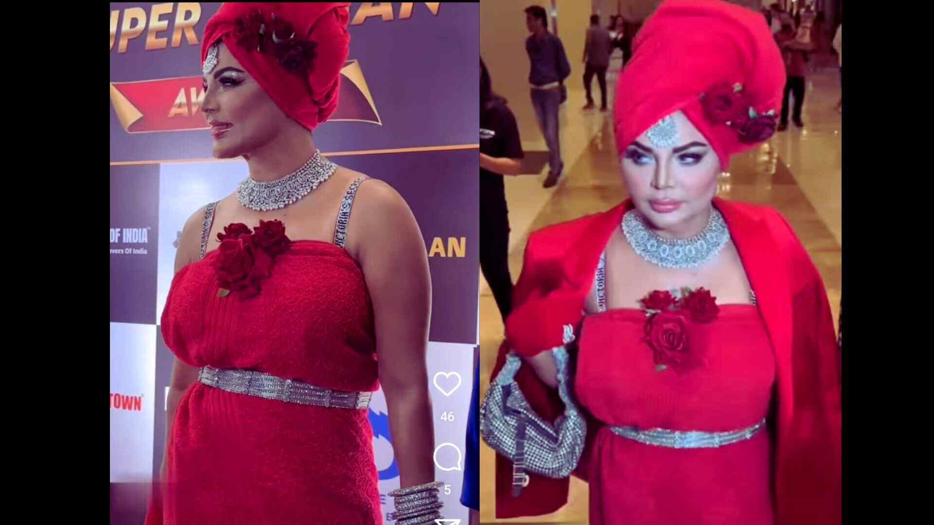 Rakhi Sawant Stunned In Red-Towel Dress At Super Mom Award 2024