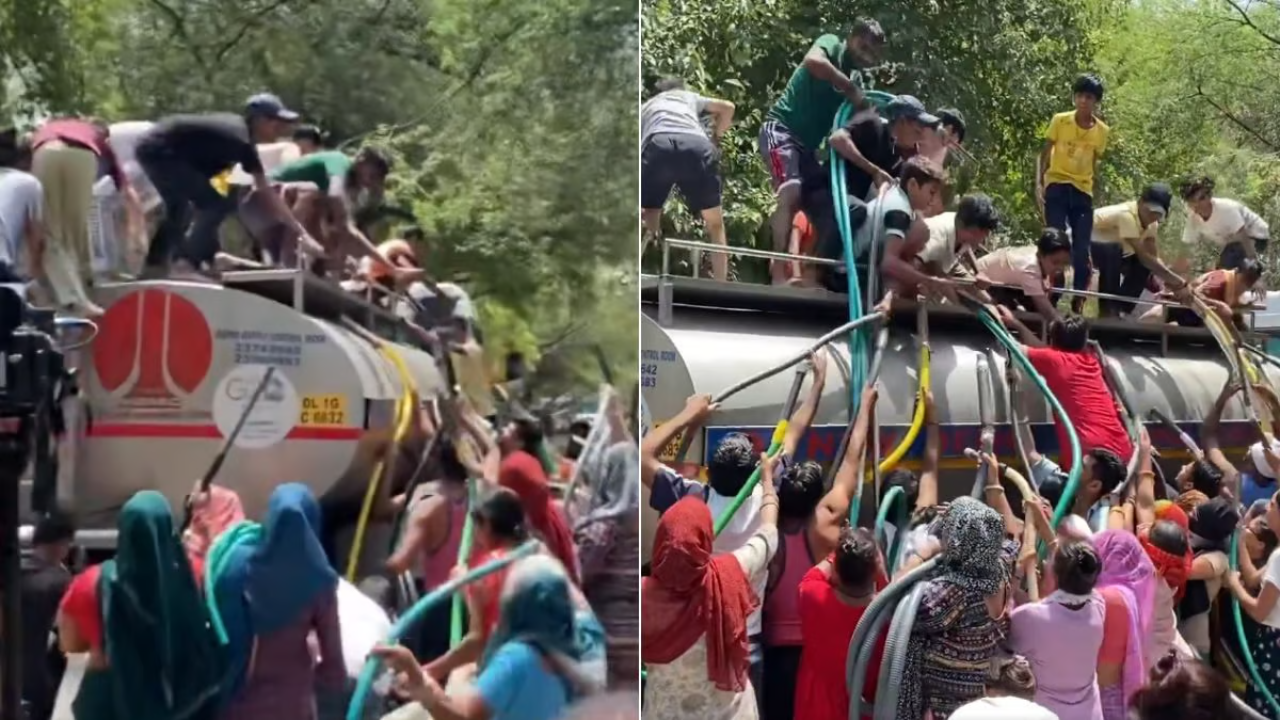 Delhi Water Crisis: Viral Video Shows Crowd 'Hijacking' Moving Water Tanker