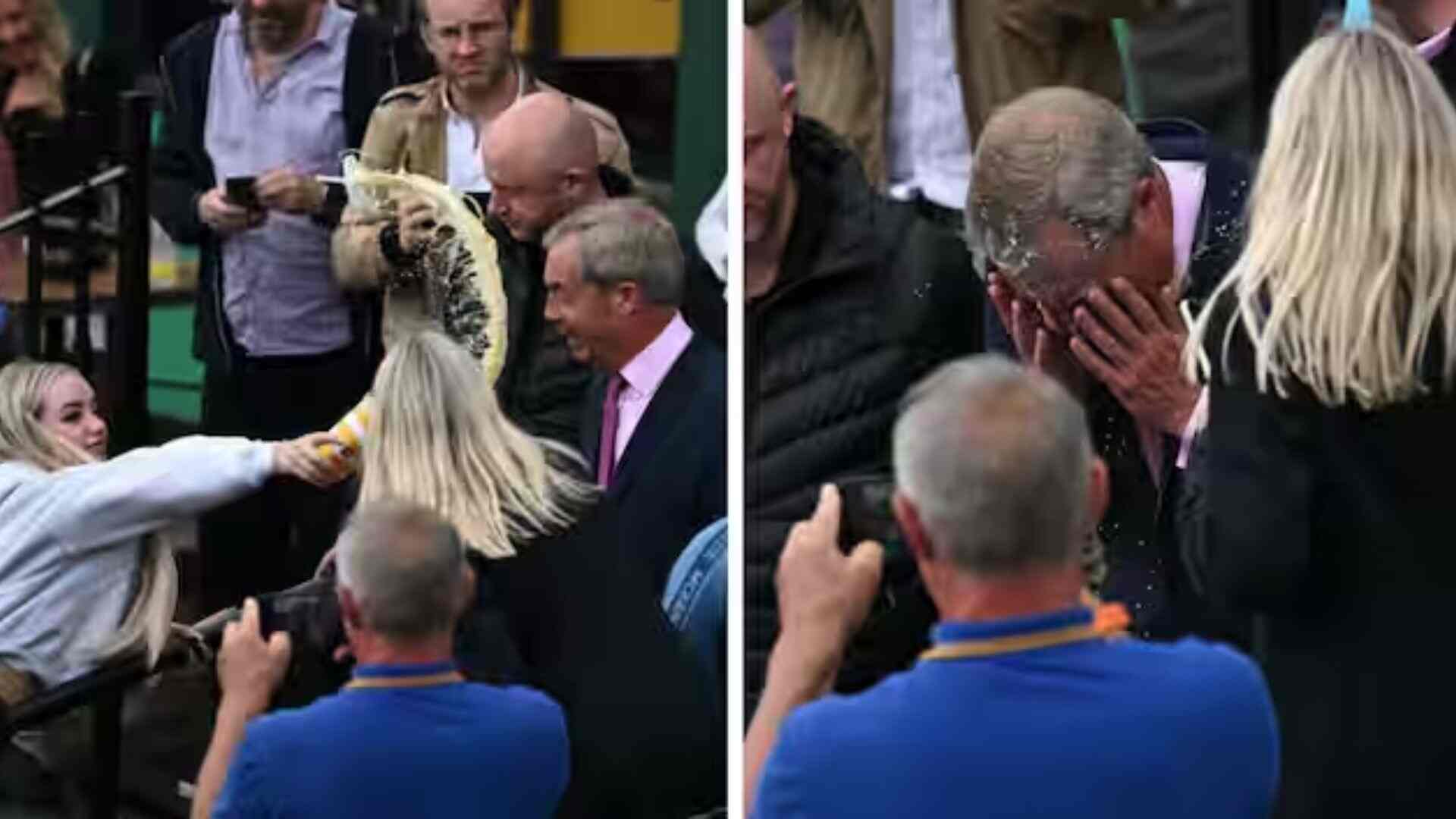 UK: Woman Hurls Milkshake At Nigel Farage On His Campaign’s First Day