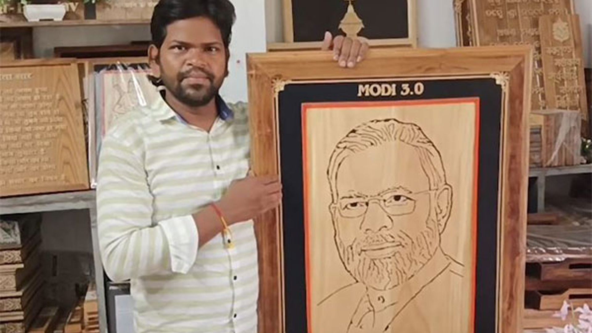 PM Modi Oath Ceremony: Odisha Woodcraft Artist Crafts Portrait For PM-Designate As Gift
