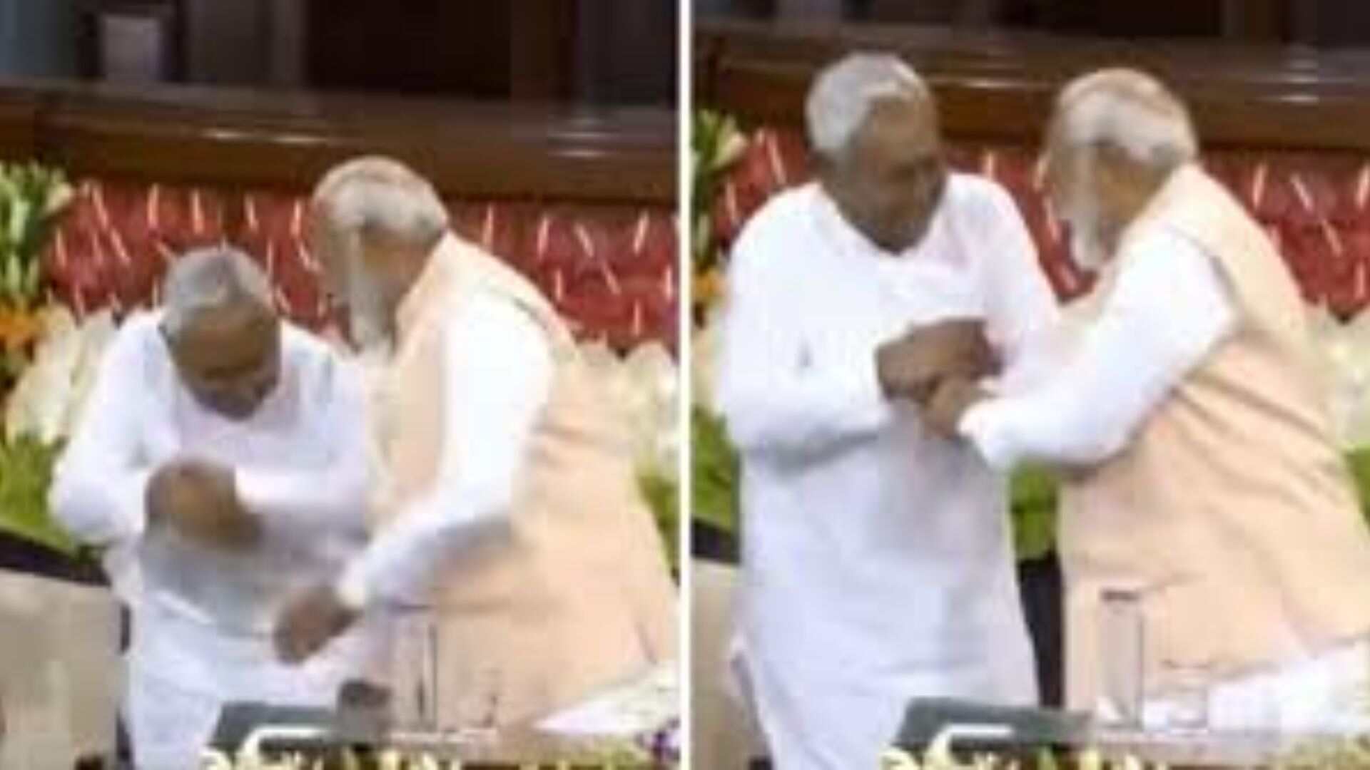 Watch: Nitish Kumar Attempts To Touch PM Modi’s Feet Again, Video Goes Viral