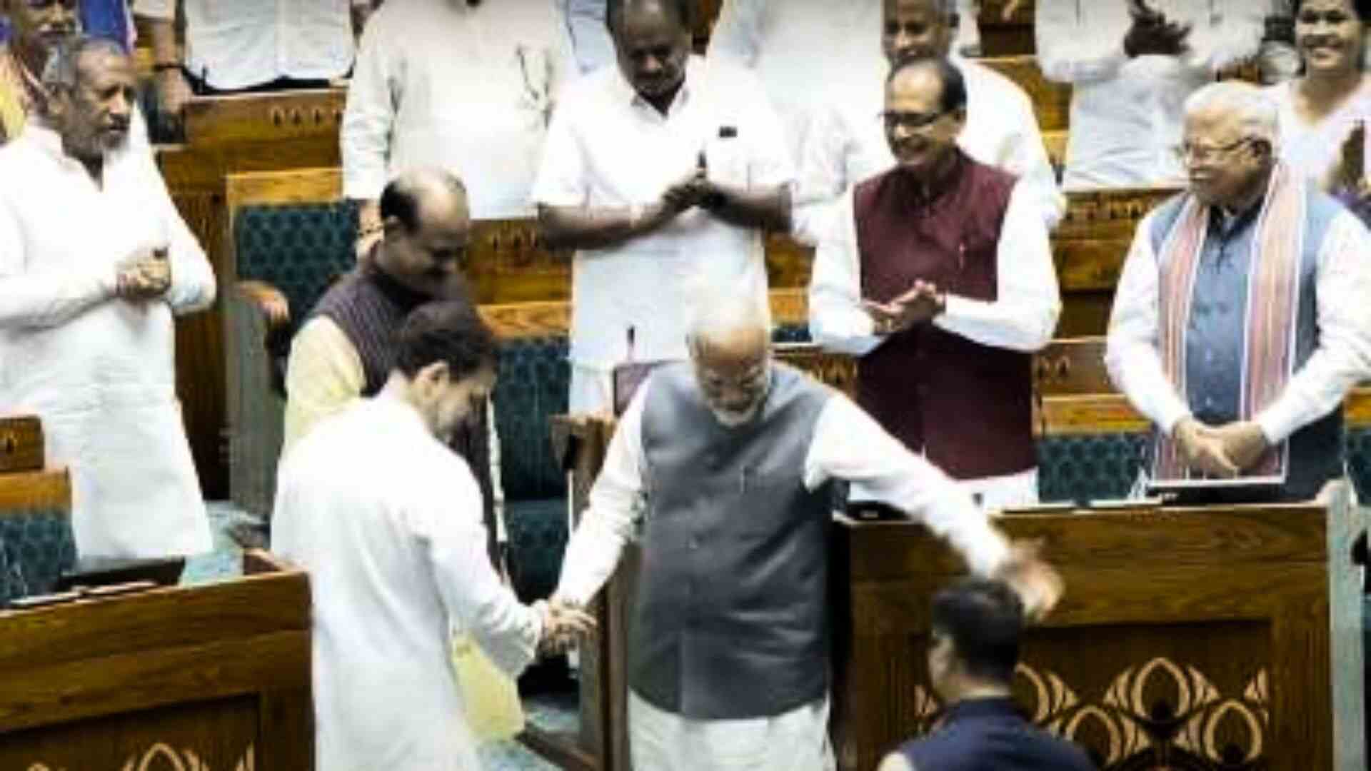 PM Modi And Rahul Gandhi Extend Handshake In Parliament, Welcomes Om Birla As New Lok Sabha Speaker