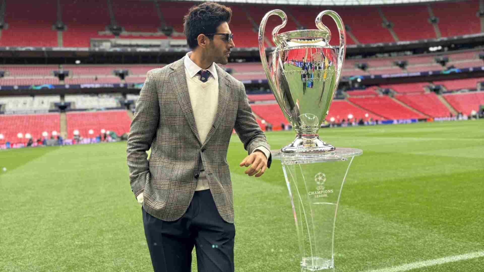 Kartik Aaryan Poses With UEFA Champions League Trophy