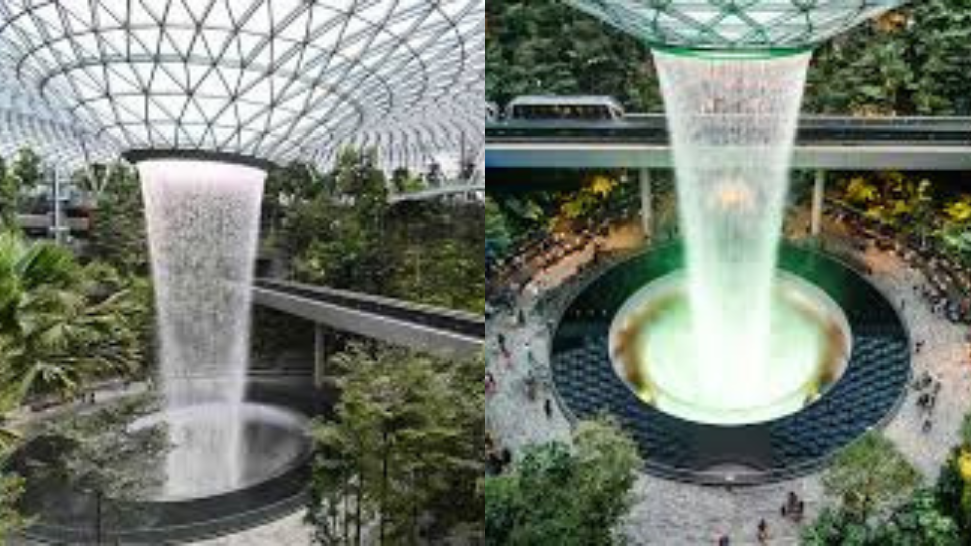 Watch: Delhi Airport’s New ‘Waterfall’ Vs. Singapore’s Iconic Rain Vortex