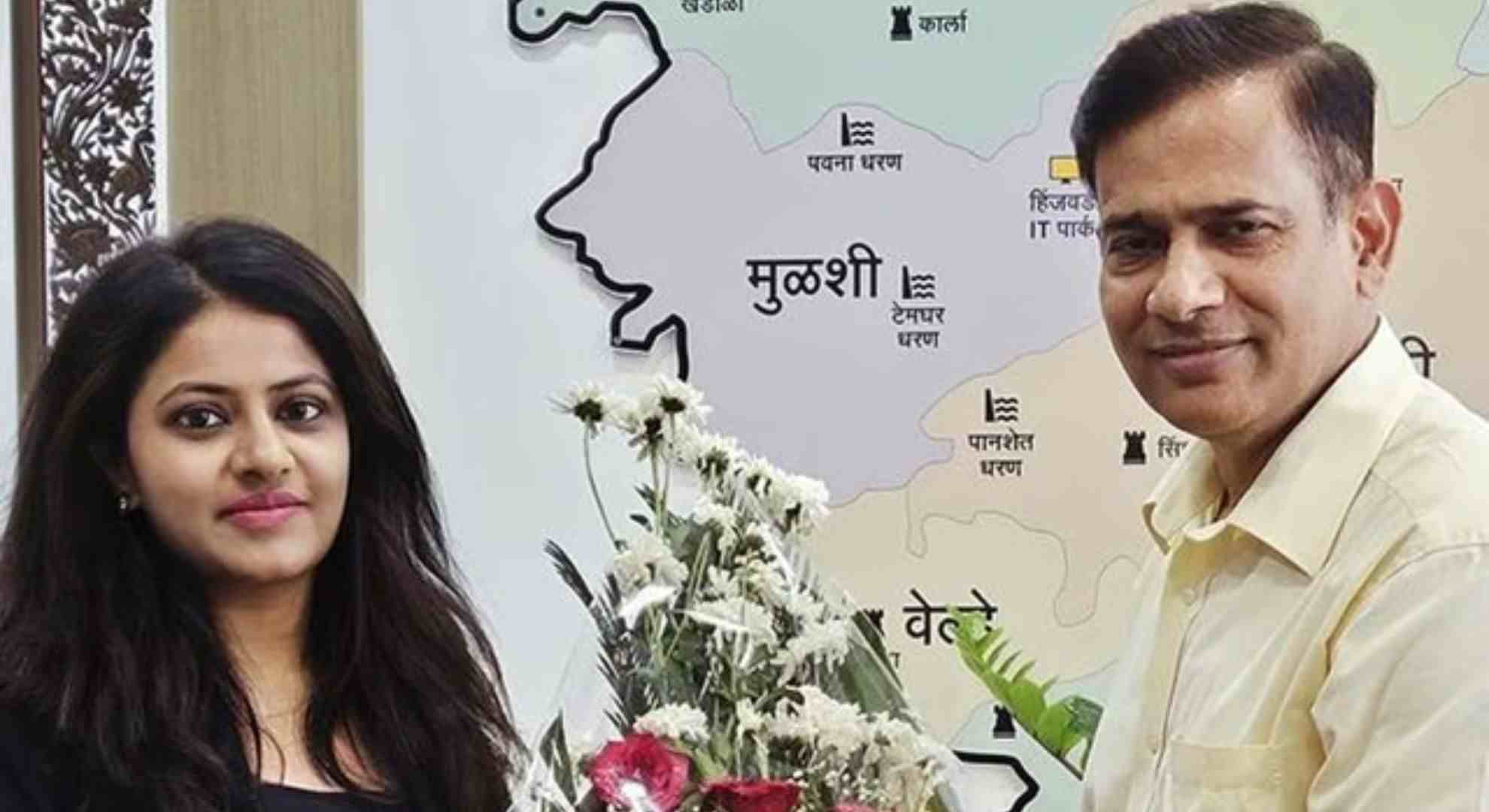 Pooja Khedkar is pictured with Pune Collector Suhas Diwase, as seen on her Instagram handle @dr_pujamdk_ias