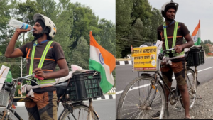 Maharashtra-Based Devotee Datta Suryawanshi, On The Amarnath Yatra, Reaches Srinagar On bicycle