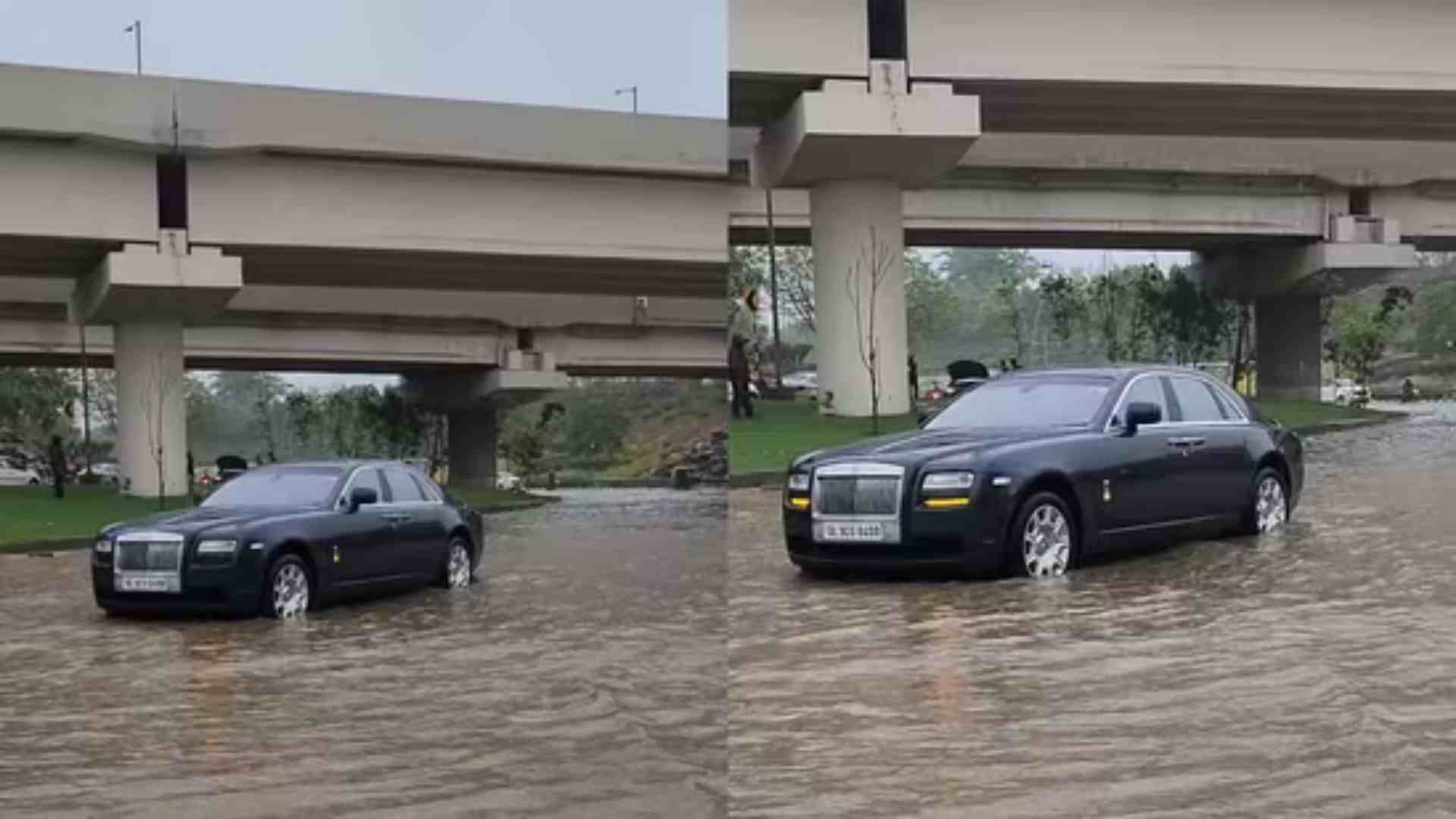 Rolls-Royce Ghost on a flooded Delhi road