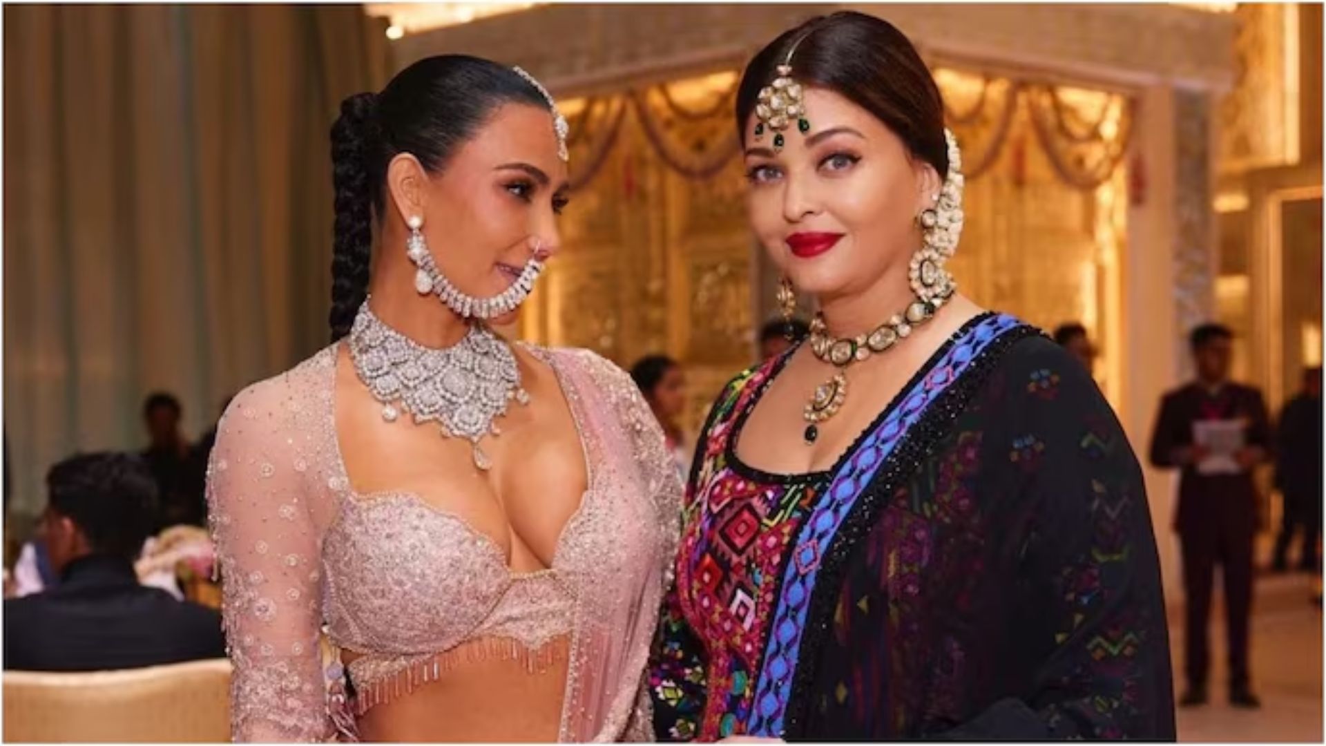 Kim Kardashian Can’t Get Enough of Aishwarya Rai At The Ambani Wedding | See Pics