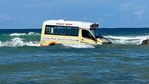 Ice Cream Van Swept Into The Sea At Cornwall