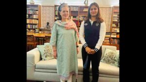 Star Shooter and Double Paris Olympic Medalist Manu Bhaker Meets Sonia Gandhi