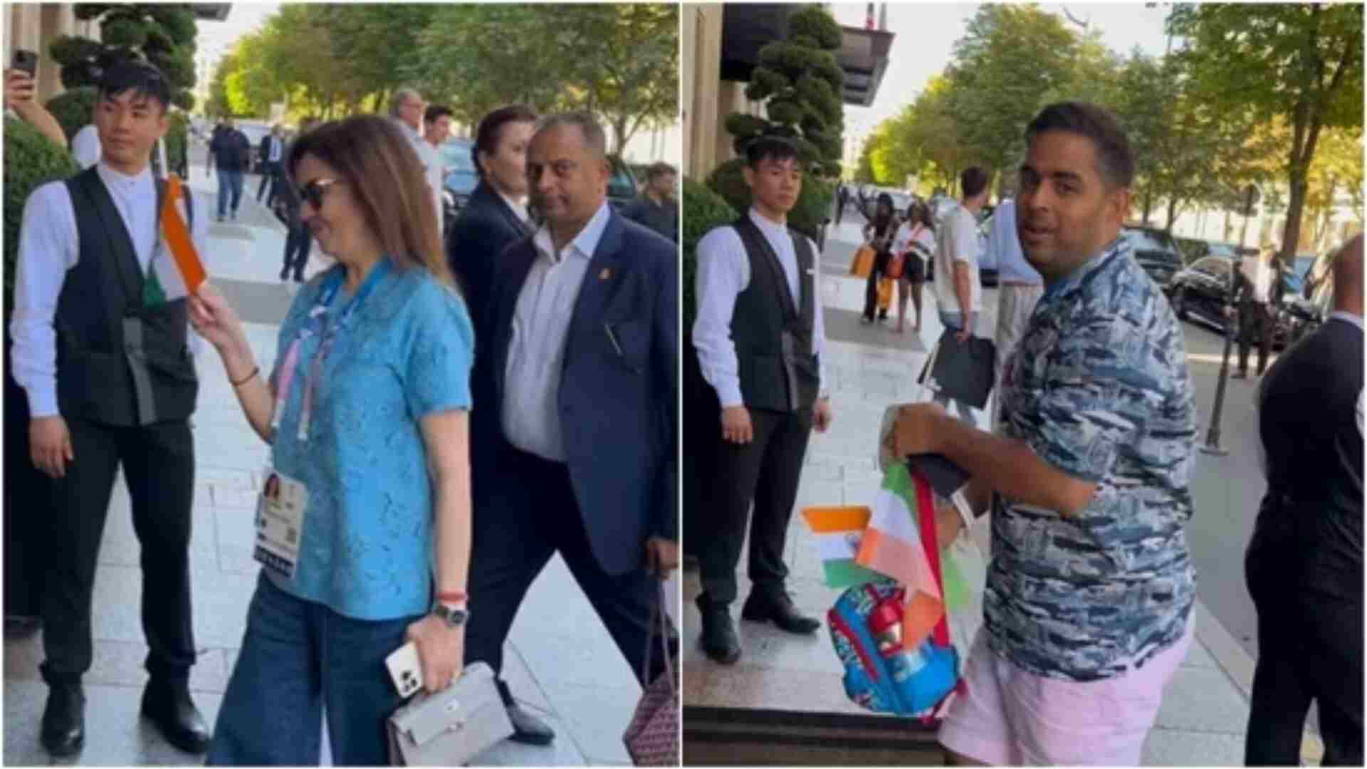 Nita Ambani, Akash Ambani Waves Indian Flag In Paris, Dons Casual Blouse And Denim Jeans