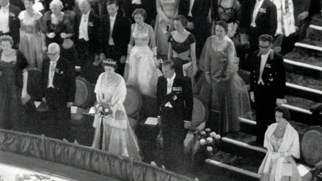 The Queen, Duke of Edinburgh and Princess Margaret at the Usher Hall in 1956