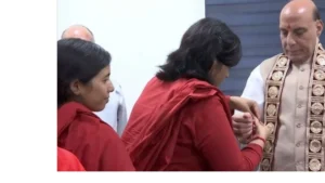 Sadhvi Ritambhara Ties Rakhi to Rajnath Singh on Raksha Bandhan