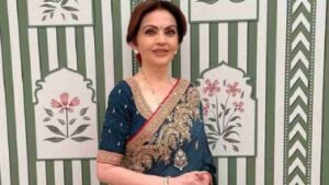 Nita Ambani Brings 70s Glam to Paris Olympics in Vintage Indigo Saree and Rose