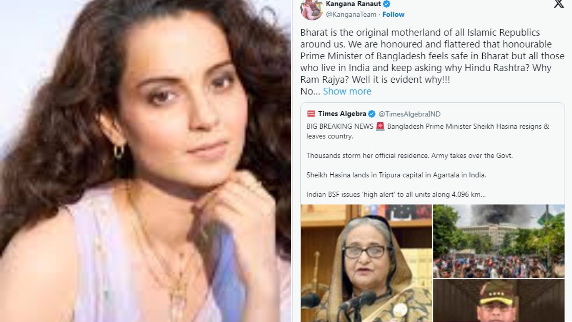 Kangana Calls Bharat ‘Original Motherland Of All Islamic Republics Around Us’ After Hasina Lands In Delhi