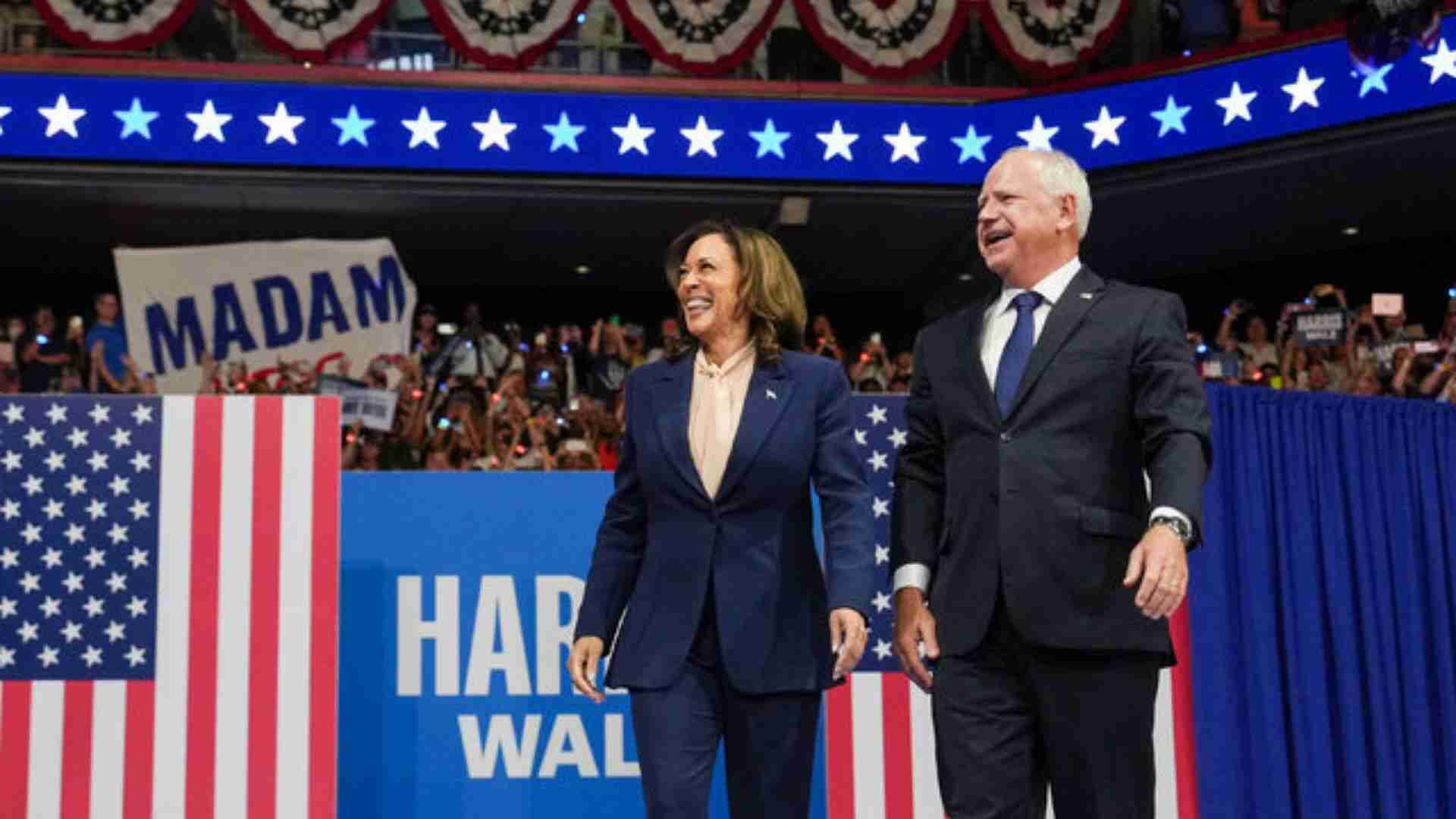 Kamala Harris And Tim Walz Make Debut At Philadelphia Rally