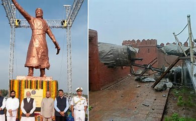 35-Foot Shivaji Statue Collapses In Maharashtra; Opposition Criticizes Govt