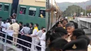 Andhra CM Naidu Stays Calm As Speeding Train Passes During Flood Inspection In Vijayawada | Watch