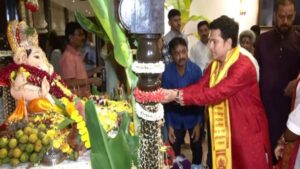 Sachin Tendulkar Joins Ganesh Puja Festivities At Maharashtra CM Eknath Shinde’s Home