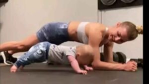 Adorable Baby Mimics Mother: Shows Off Impressive Plank Skills | Watch