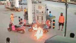 Drunk Man Starts Fire At Petrol Pump For The Sake Of Dare