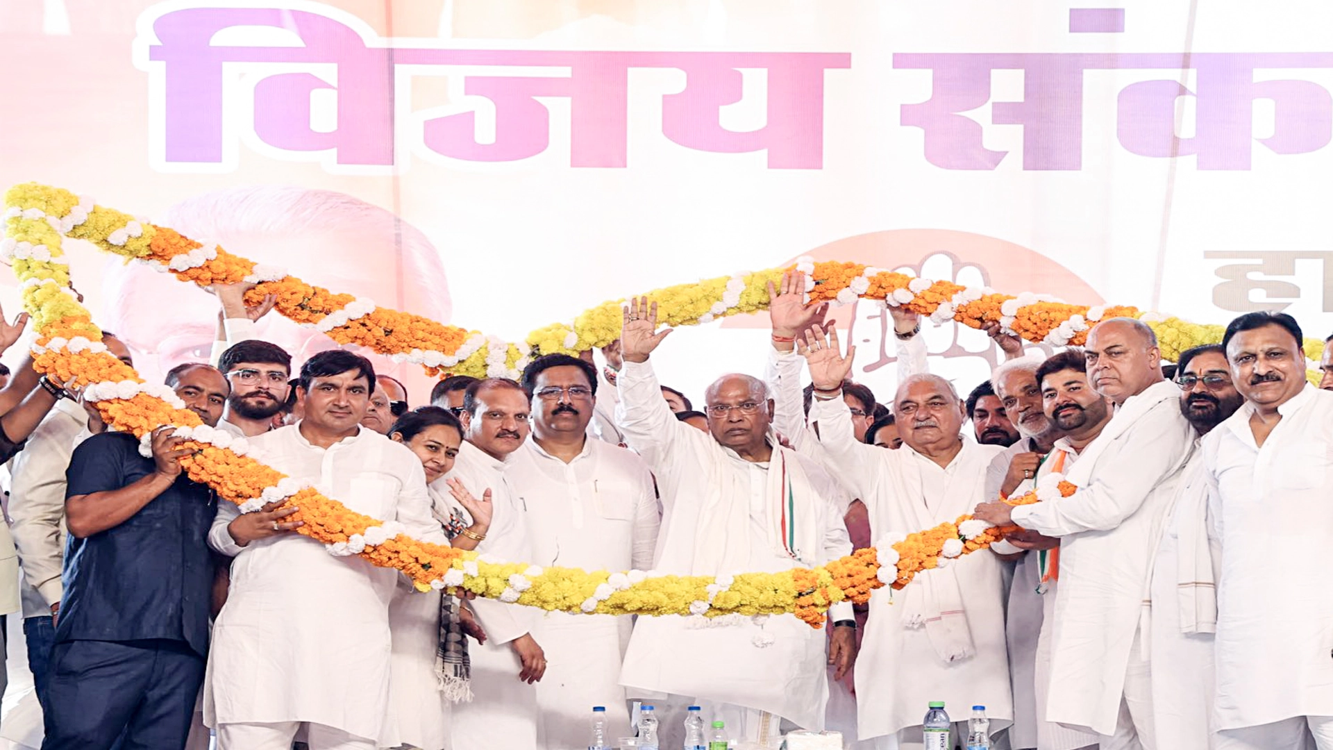 Mallikarjun Kharge at a public rally for the Haryana Assembly elections