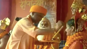 Ayodhya Ram Mandir Diwali 2024 WATCH| CM Adityanath Applying ‘Tilak’ On Actors Playing Ram and Sita In A Stage Play