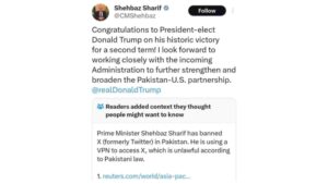 PM Shehbaz Sharif Allegedly Uses VPN to Congratulate Donald Trump on Banned X Platform, Netizens React