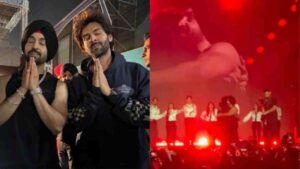 Kartik Aaryan Twinning in Black with Diljit Dosanjh on Stage During Dil-Luminati Tour 2024 in Ahmedabad