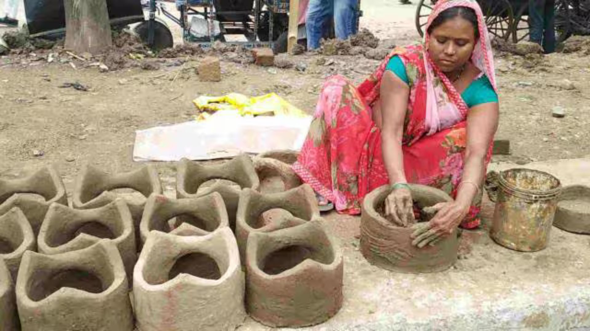 Muslim women make earthenware stoves for Chhath