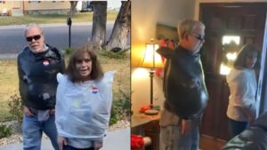 Old Couple Wears Trash Bags To Vote For Trump After Biden’s ‘Garbage’ Comment | Watch