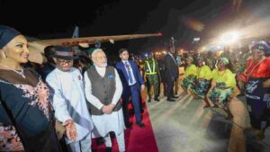 PM Modi Lands in Nigeria, Warmly Greeted by Indian Community | Watch