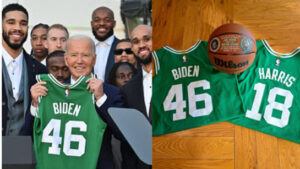 President Biden Honored with Celtics Jersey and Basketball