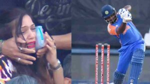 Sanju Samson’s Huge Six Accidentally Hits Female Fan | WATCH