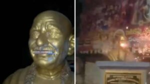 Teen Lights Firecracker Inside Mahatma Gandhi Statue’s Mouth | Caught On Camera