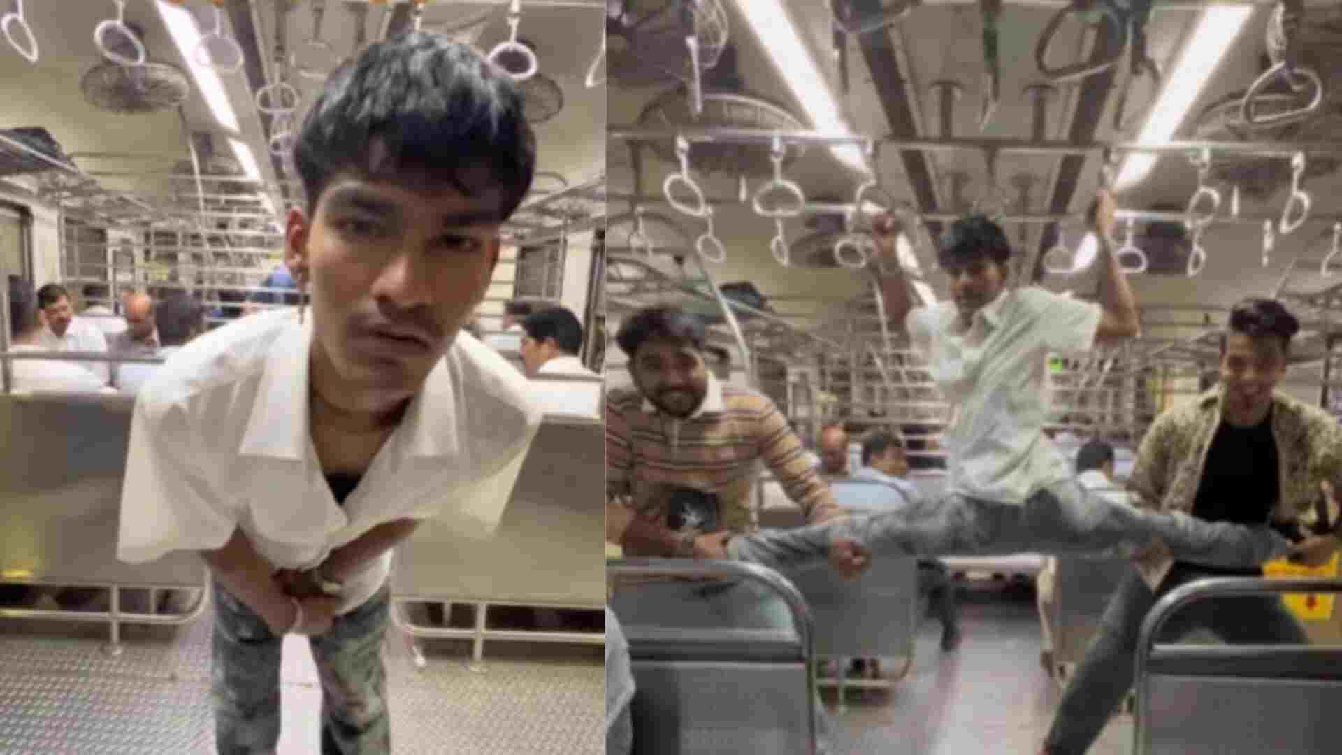 Young Man Shows Off Fitness in Mumbai Local