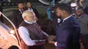 PM Modi Arrives in Guyana, Receives Warm Welcome from President Irfaan Ali