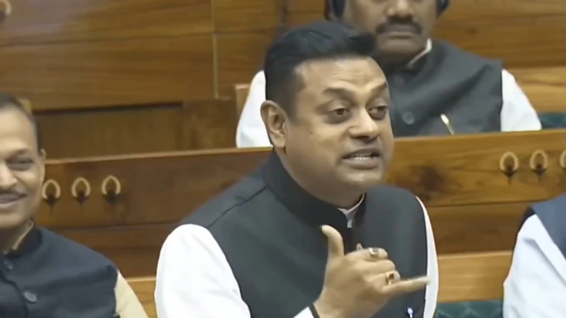 BJP MP Sambit Patra's parliament video snapshot alleging political fraud by former PM Indira Gandhi