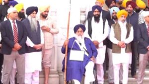 Sukhbir Badal Faces Akal Takht’s ‘Tankhah’, With Plaque Around Neck At Golden Temple | WATCH